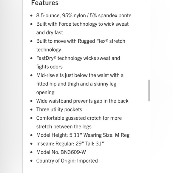 CARHARTT Lightweight Force Leggings, Size Small - Picture 4 of 13